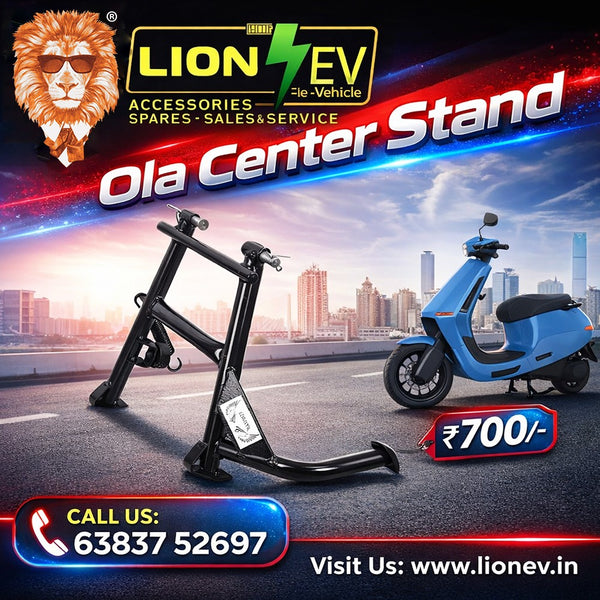 Heavy duty black metal main center stand for Ola electric scooters, priced at 700 rupees by Lion EV accessories and spares.