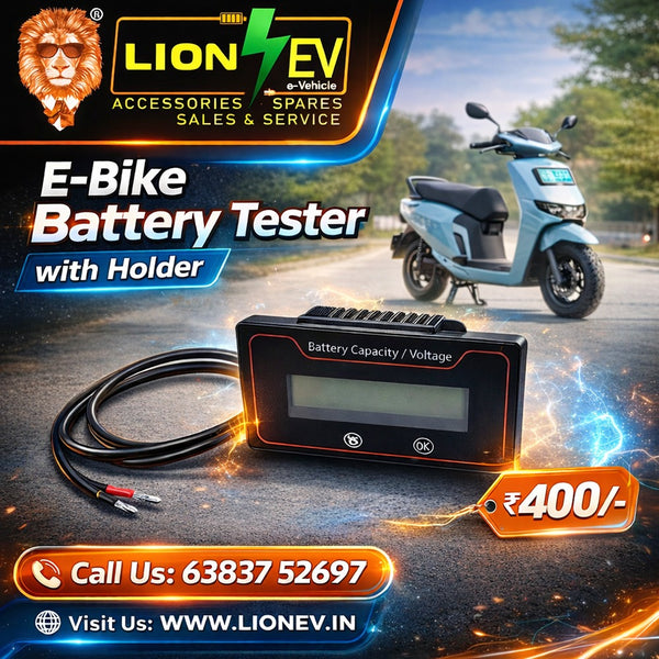 Lion EV E-Bike Battery Tester and Voltage Meter with Holder for Electric Scooters and Cycles.