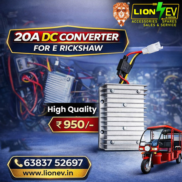 Lion EV 20A DC Converter for E-Rickshaw with aluminum heat sink casing, priced at 950 rupees.