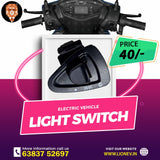Black 3-way headlight switch for electric scooters showing off, parking, and headlight icons by Lion EV.