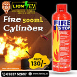 Person using Fire Stop spray to extinguish a fire in a bin