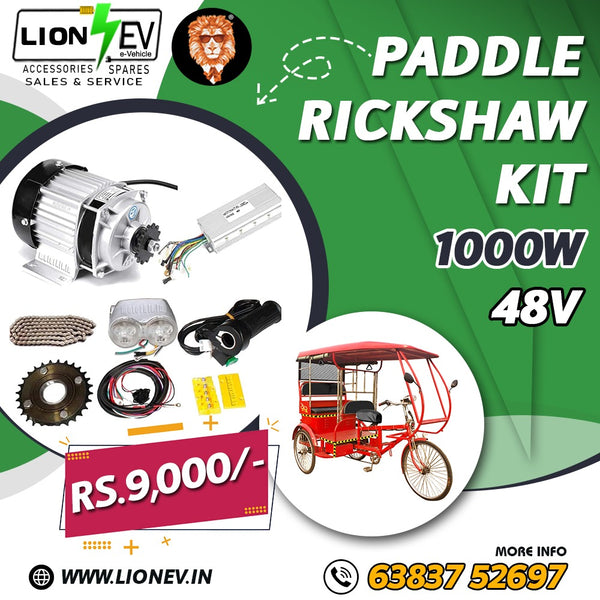 1000W 48V Electric Rickshaw Conversion Kit with Motor, Controller, and Spares by Lion EV