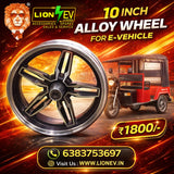 Lion EV 10-Inch Black and Silver Alloy Wheel for E-Rickshaw and Electric Vehicles